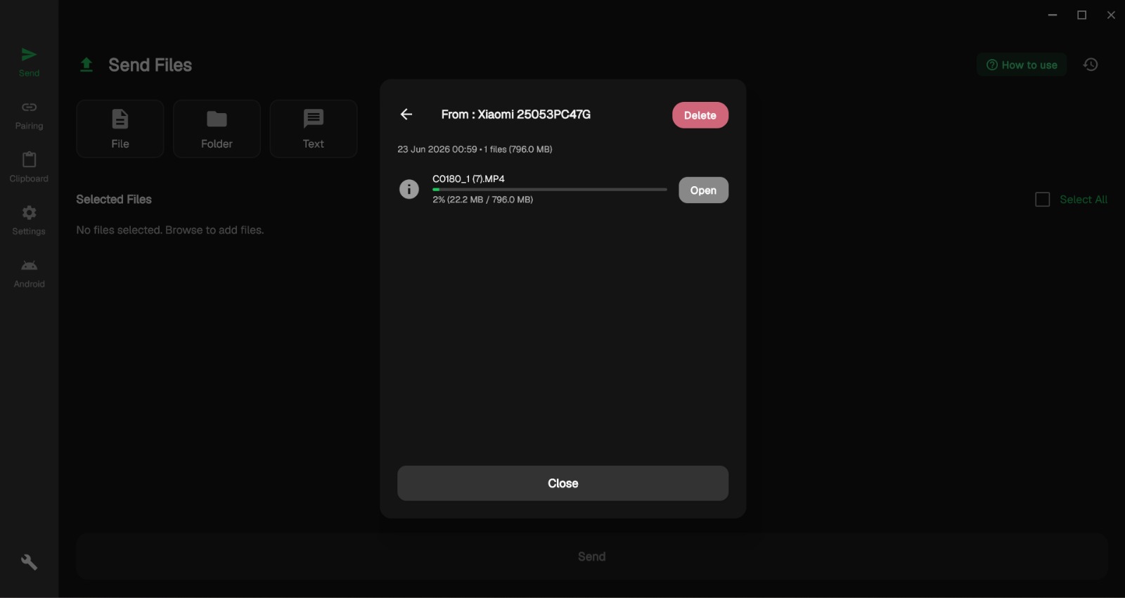 Clipboard Share on Windows — Send Files with a transfer in progress