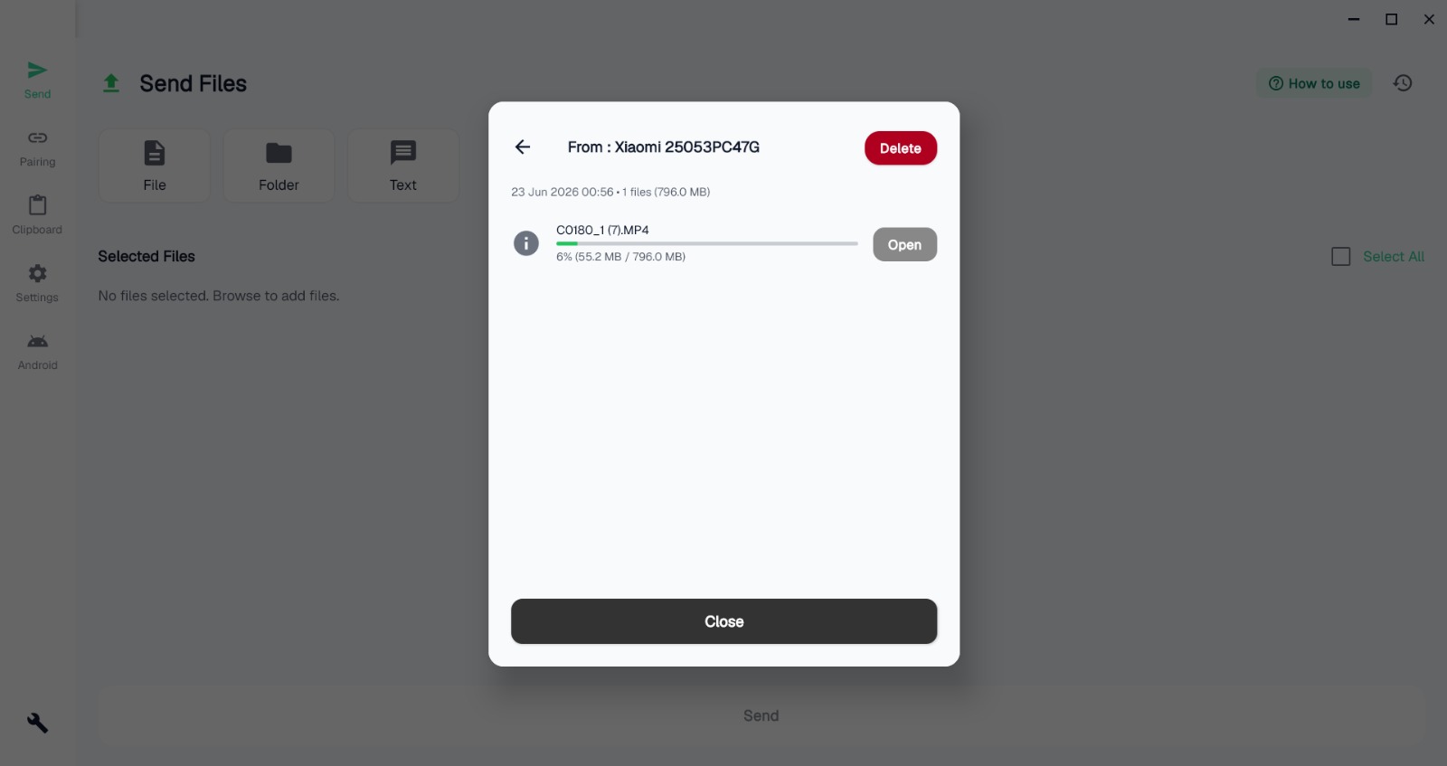 Clipboard Share on Windows — Send Files with a transfer in progress